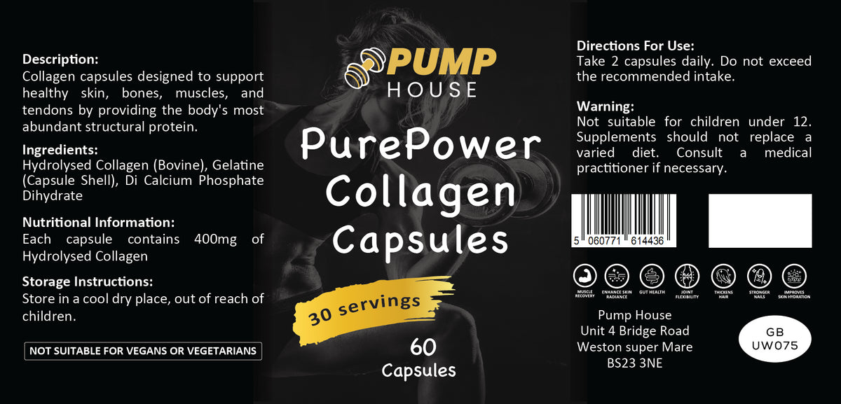 Pump House Collagen 400mg capsules label artwork