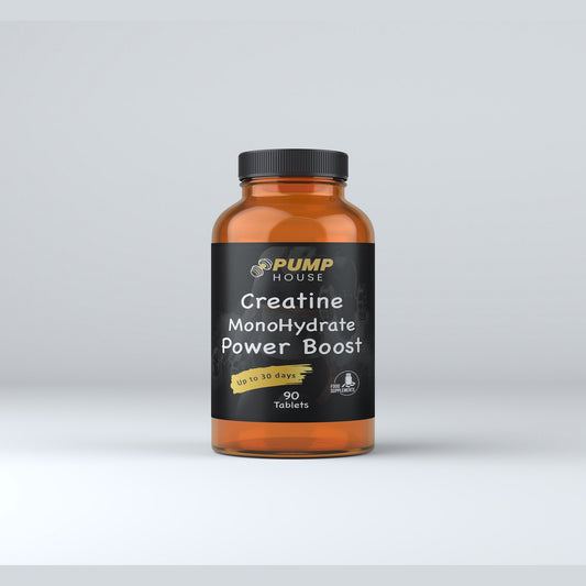 Pump House Creatine Monohydrate Power Boost tablets pot, front of pack