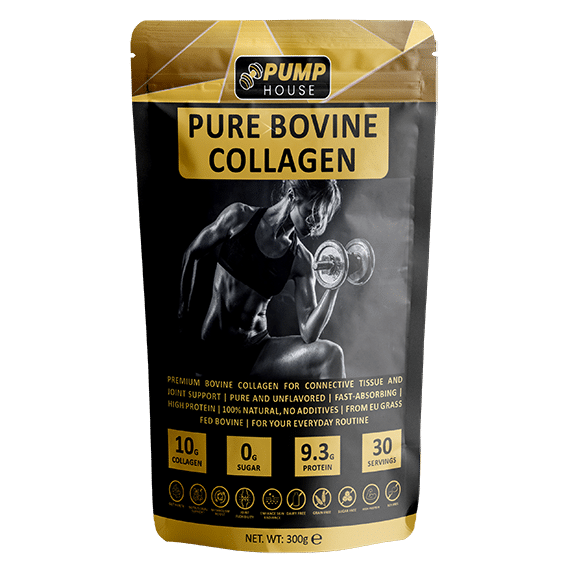 Pump House Pure Bovine Collagen Powder 300g tub on a clear background